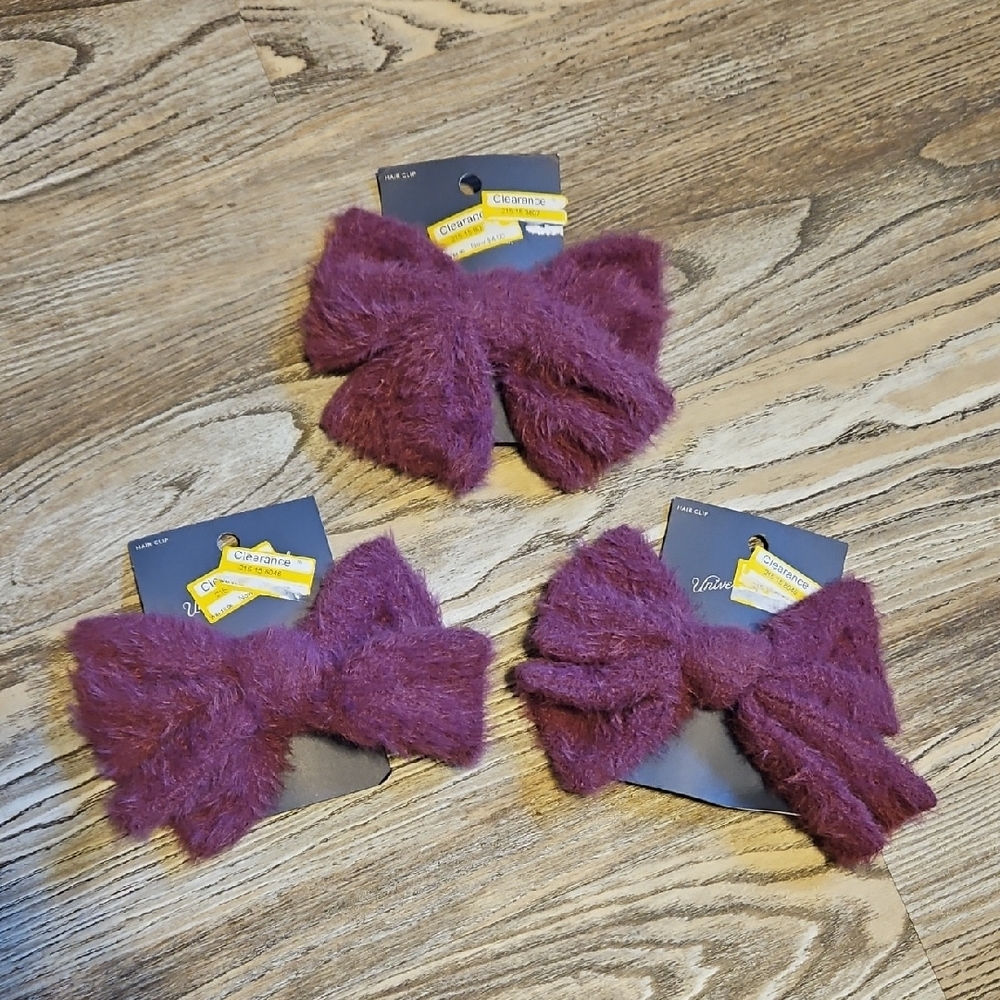 Universal Thread Fuzzy Purple Hair Bows Trio